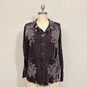 JOHNNY WAS Jacket Plum Velvet Floral Embroidered Silk Blend Boho